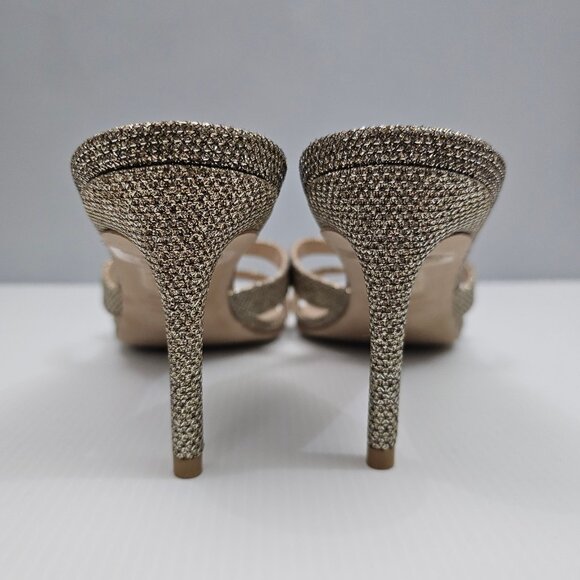 Stuart Weitzman Soiree Shimmer Heels Womens 9.5 Gold Strappy Evening Sandal - Picture 8 of 12